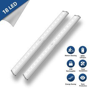 2 Pack LEPOTEC Wireless Rechargeable Motion Sensor Cabinet Lights 18-LED